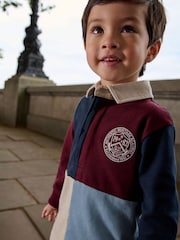 Navy/Burgundy Long Sleeve Rugby Polo Shirt (3mths-7yrs) - Image 7 of 12