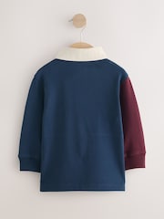Navy/Burgundy Long Sleeve Rugby Polo Shirt (3mths-7yrs) - Image 9 of 12