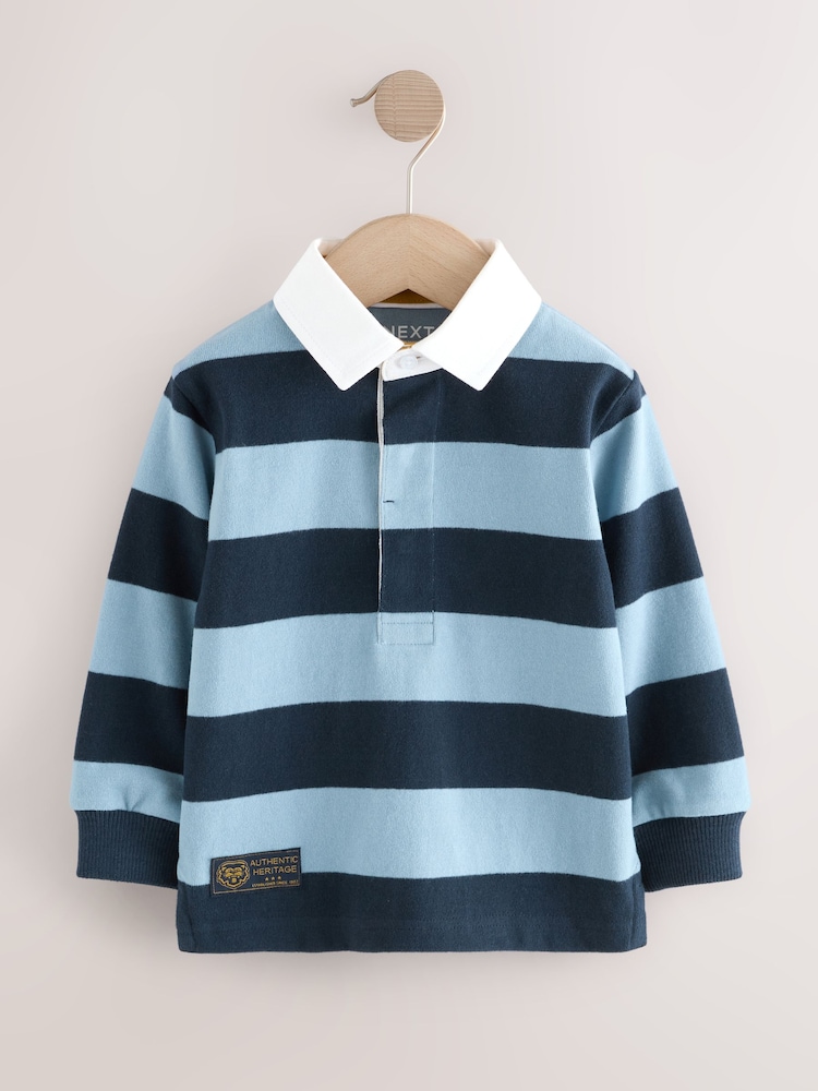 Blue/Navy Striped Long Sleeve Rugby Polo Shirt (3mths-7yrs) - Image 1 of 5