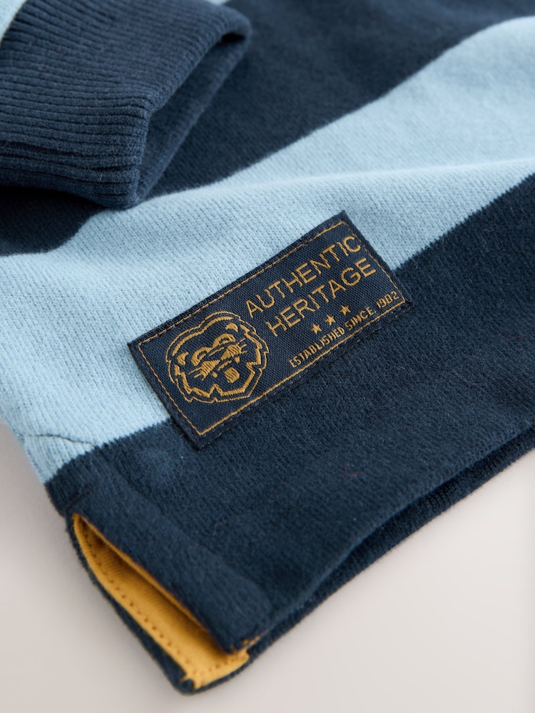 Blue/Navy Striped Long Sleeve Rugby Polo Shirt (3mths-7yrs) - Image 5 of 5