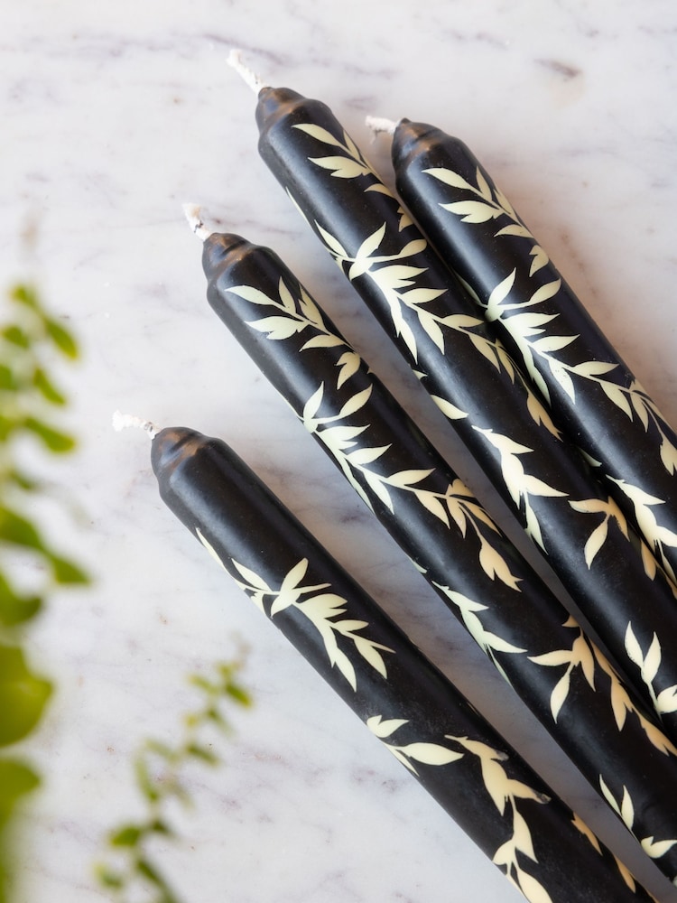 Rockett St George Set of 4 Black Floral Dinner Candles - Image 2 of 4 Rockett St George Set of 4 Black Floral Dinner Candles - Image 2 of 4
