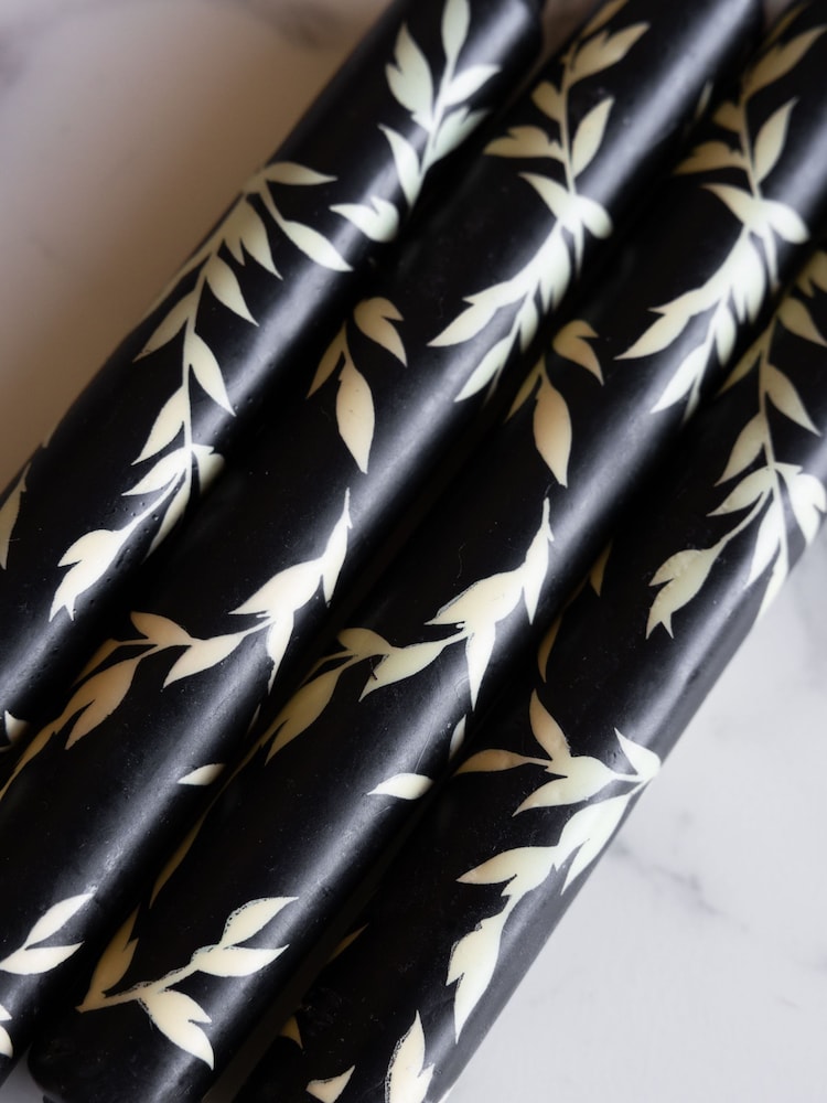 Rockett St George Set of 4 Black Floral Dinner Candles - Image 4 of 4 Rockett St George Set of 4 Black Floral Dinner Candles - Image 4 of 4