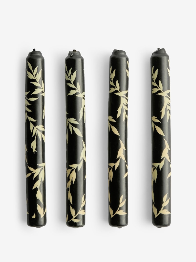 Rockett St George Set of 4 Black Floral Dinner Candles - Image 5 of 5