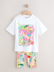 White Unicorn Oversized T-Shirt And Cycle Top and Shorts Set (3-16yrs) - Image 1 of 5
