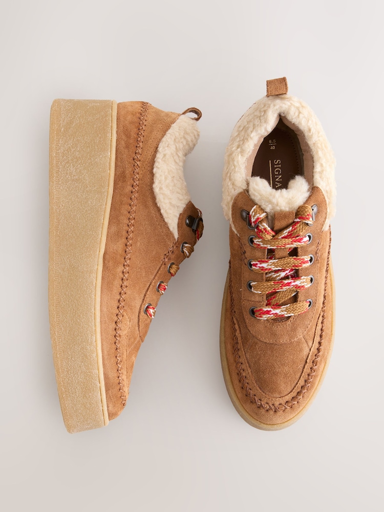 بني فاتح بني - Signature Premium Leather Hiker Wedge Trainers - صورة 1 من 10