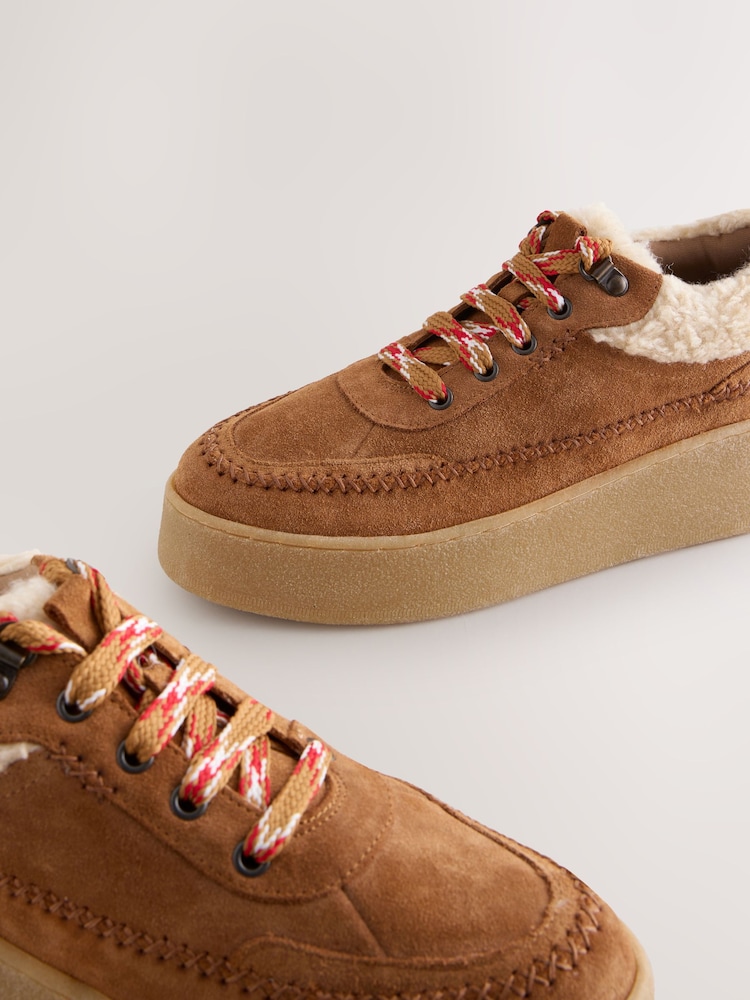بني فاتح بني - Signature Premium Leather Hiker Wedge Trainers - صورة 10 من 10