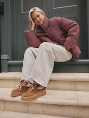 بني فاتح بني - Signature Premium Leather Hiker Wedge Trainers - صورة 2 من 10