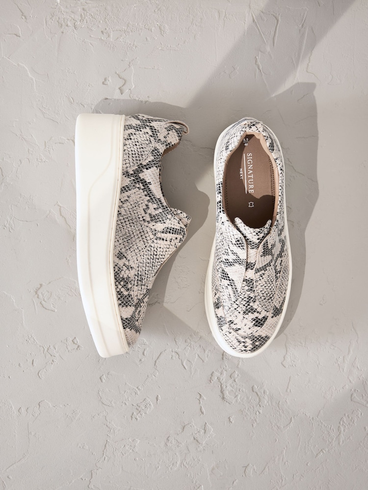Snake Signature Leather Chunky Wedge Platform Trainers - Image 2 of 6