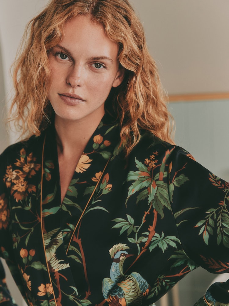 Laura Ashley Black Attleton Satin Robe - Image 2 of 5