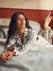Laura Ashley Red/Green Christmas Rose Button Through Pyjamas - Image 2 of 13