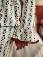 Laura Ashley Red/Green Christmas Rose Button Through Pyjamas - Image 5 of 13
