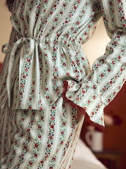 Laura Ashley Red/Green Christmas Rose Button Through Pyjamas - Image 6 of 13