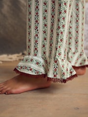Laura Ashley Red/Green Christmas Rose Button Through Pyjamas - Image 7 of 13