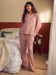 Laura Ashley Red Yuletide Cosy Button Through Pyjamas - Image 1 of 13