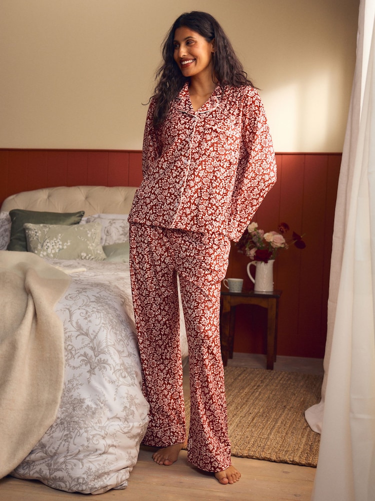 Laura Ashley Red Yuletide Cosy Button Through Pyjamas - Image 1 of 13