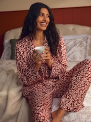 Laura Ashley Red Yuletide Cosy Button Through Pyjamas - Image 2 of 13