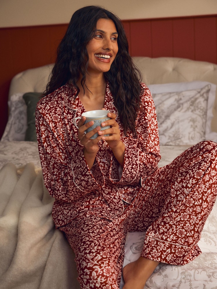 Laura Ashley Red Yuletide Cosy Button Through Pyjamas - Image 2 of 13