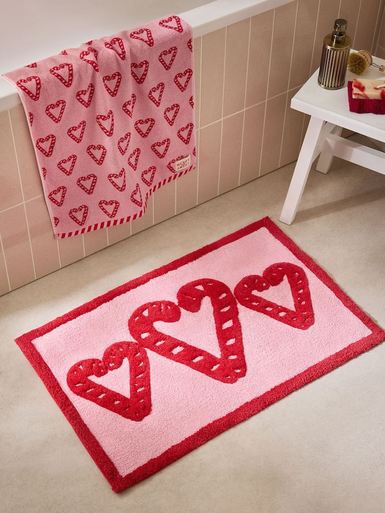 Pink Christmas Candy Cane 100% Cotton Bath Mat - Image 1 of 3