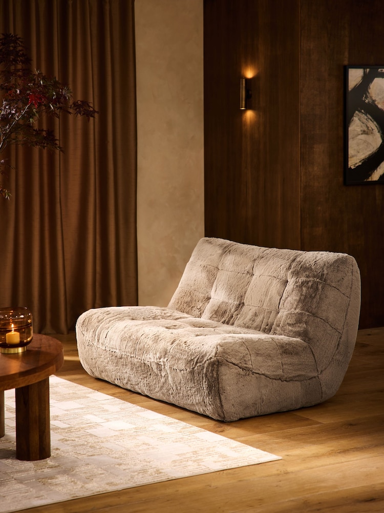 Oslo Faux Fur Mink Brown Lucca 3 Seater Small Sofa - Image 1 of 8