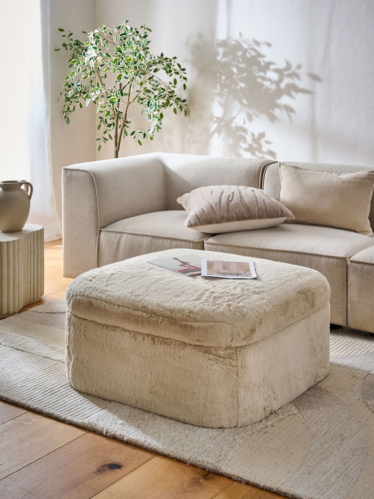 Oslo Faux Fur Light Natural Kimpton Storage Footstool - Image 1 of 7 Oslo Faux Fur Light Natural Kimpton Storage Footstool - Image 1 of 7
