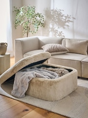 Oslo Faux Fur Light Natural Kimpton Storage Footstool - Image 2 of 7