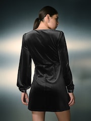 Black Mini Long Sleeve Embelished Neckline Dress - Image 4 of 8
