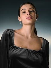 Black Mini Long Sleeve Embelished Neckline Dress - Image 5 of 8