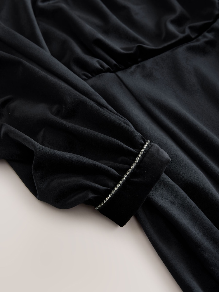 Black Mini Long Sleeve Embelished Neckline Dress - Image 8 of 8