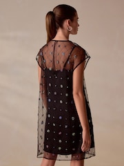 Negro - Sheer Embelished Mini Dress - Imagen 3 de 8