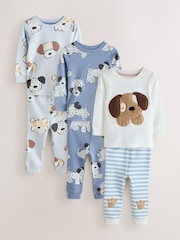 Blue/Ecru Dog Snuggle Pyjamas 3 Pack (9mths-6yrs) - Image 1 of 7