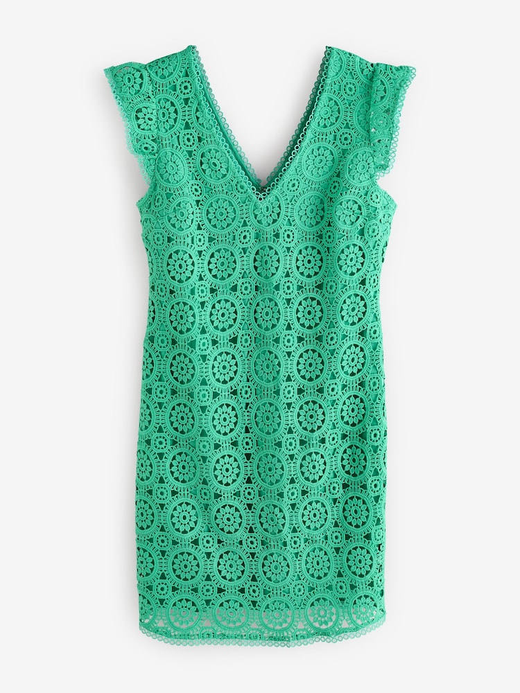 Sosandar Green Ruffle Sleeve Lace Shift Dress - Image 1 of 1