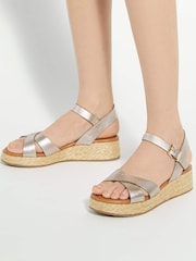 Dune London Gold Littleton Cross Strap Rope Flatform Sandals - Image 1 of 6