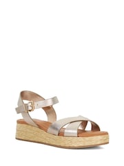 Dune London Gold Littleton Cross Strap Rope Flatform Sandals - Image 3 of 6