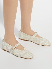 Dune London Cream Headline Mary Jane Woven Ballet Shoes - Image 1 of 6