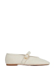 Dune London Cream Headline Mary Jane Woven Ballet Shoes - Image 2 of 6