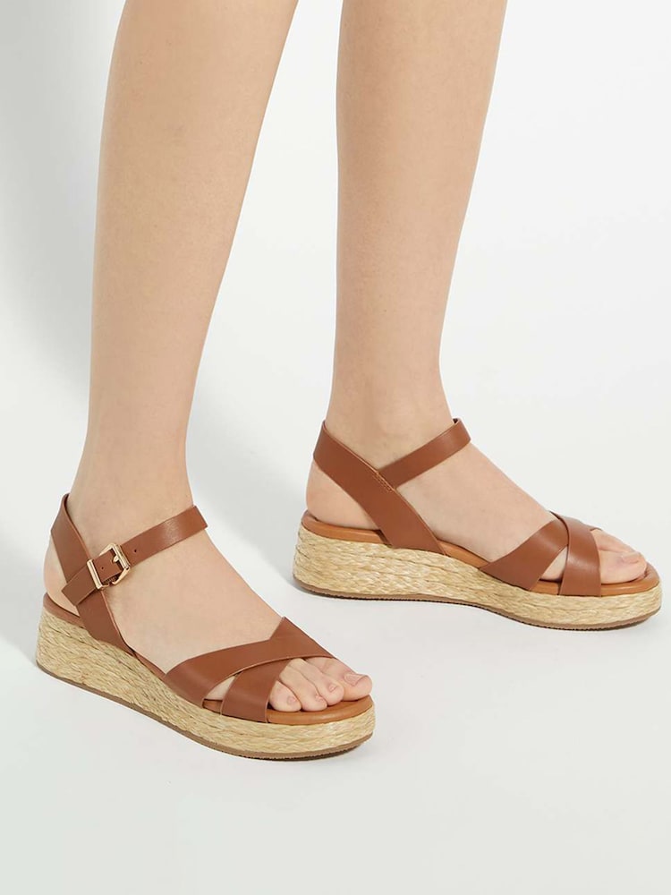 Dune London Brown Littleton Cross Strap Rope Flatform Sandals - Image 1 of 6