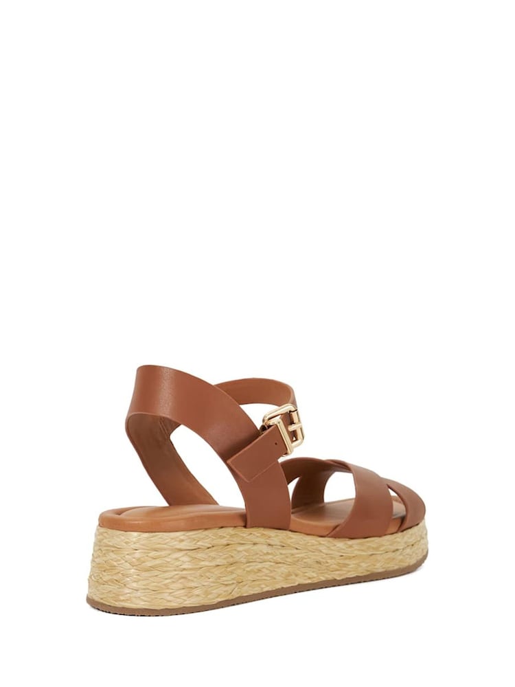Dune London Brown Littleton Cross Strap Rope Flatform Sandals - Image 4 of 6