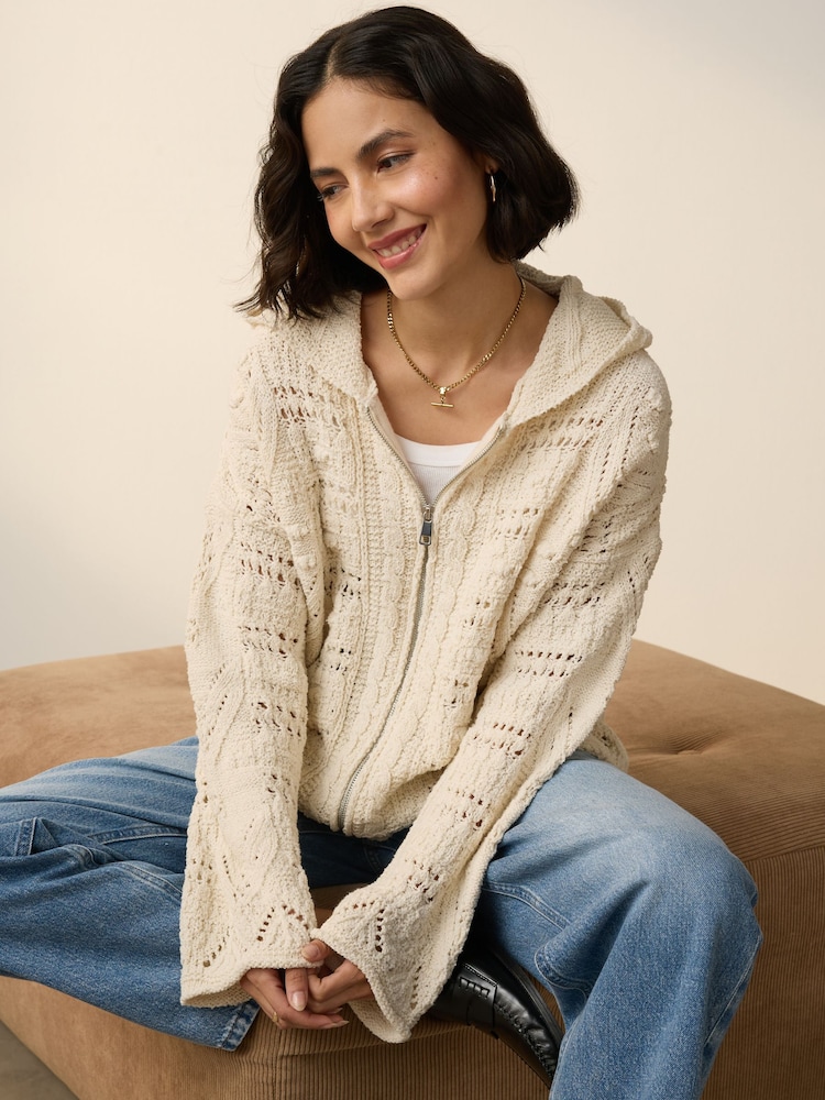 Ecru Stitch Zip Through Hoodie - Image 1 of 6