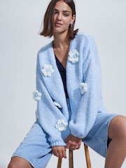 Blue Pale Floral Print Soft Touch Cardigan - Image 1 of 8