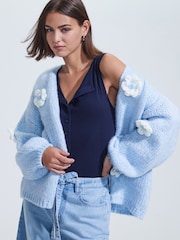 Blue Pale Floral Print Soft Touch Cardigan - Image 3 of 8