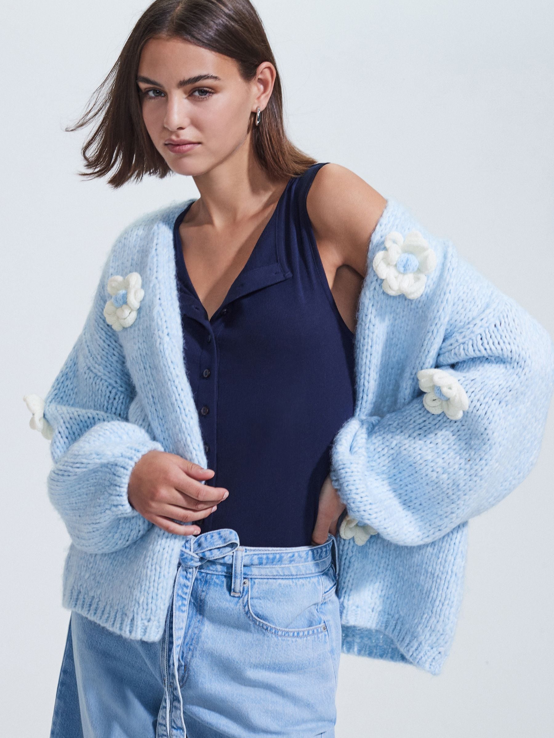 Buy Light Blue 3D Floral Soft Touch Cardigan from Next USA