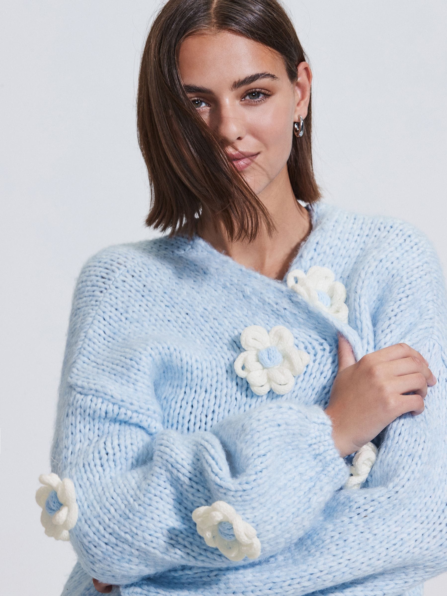 Buy Light Blue 3D Floral Soft Touch Cardigan from the Next