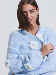 Blue Pale Floral Print Soft Touch Cardigan - Image 5 of 8