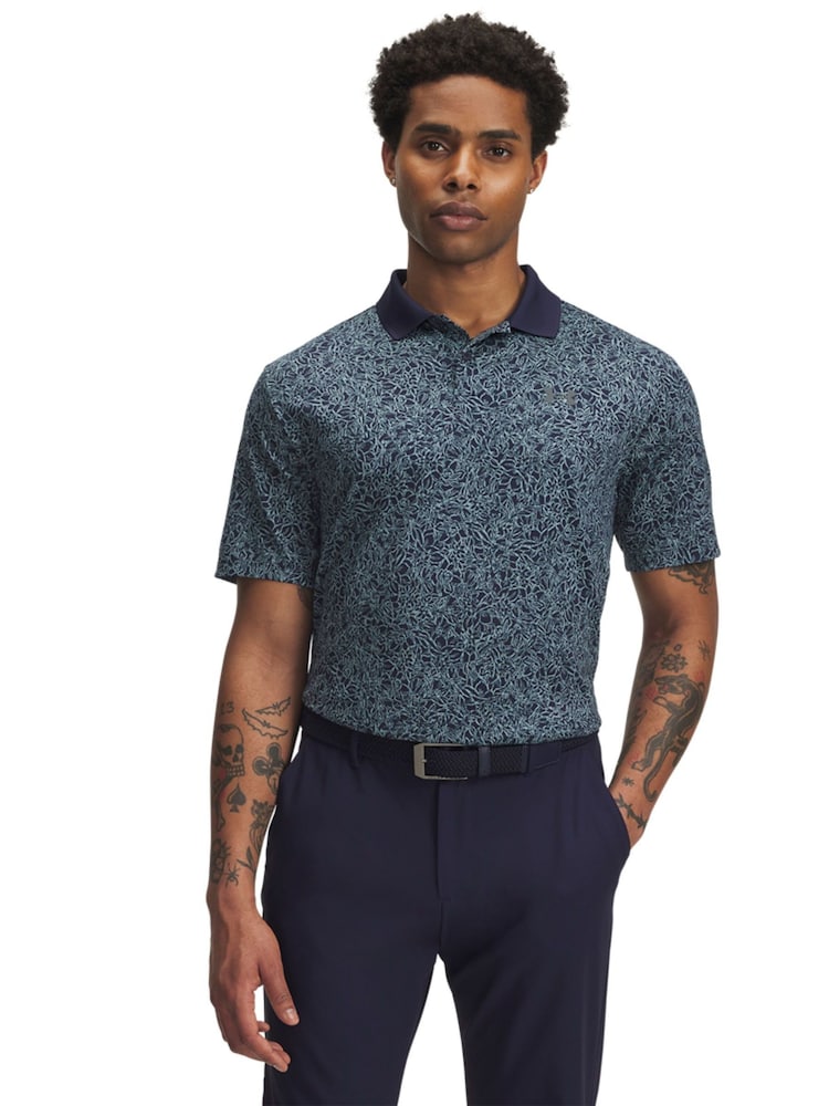 Under Armour Blue Matchplay Printed Polo T-Shirt - Image 1 of 2 Under Armour Blue Matchplay Printed Polo T-Shirt - Image 1 of 2