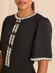 Love & Roses Black Diamonte Bow Mini Dress - Image 2 of 4