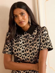 Love & Roses Gold Jaquard Mini Dress - Image 3 of 4