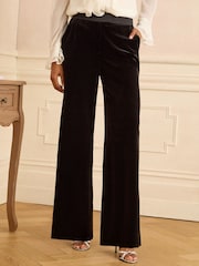Love & Roses Black Velvet Wide Leg Trousers - Image 1 of 4
