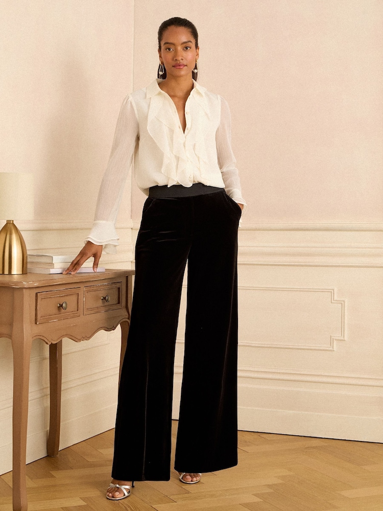 Buy Love & Roses Black Velvet Wide Leg Trousers from Next USA Buy Love & Roses Black Velvet Wide Leg Trousers from Next USA