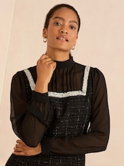 Love & Roses Black Chiffon Tweed Mini Dress - Image 2 of 5