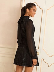 Love & Roses Black Chiffon Tweed Mini Dress - Image 4 of 5